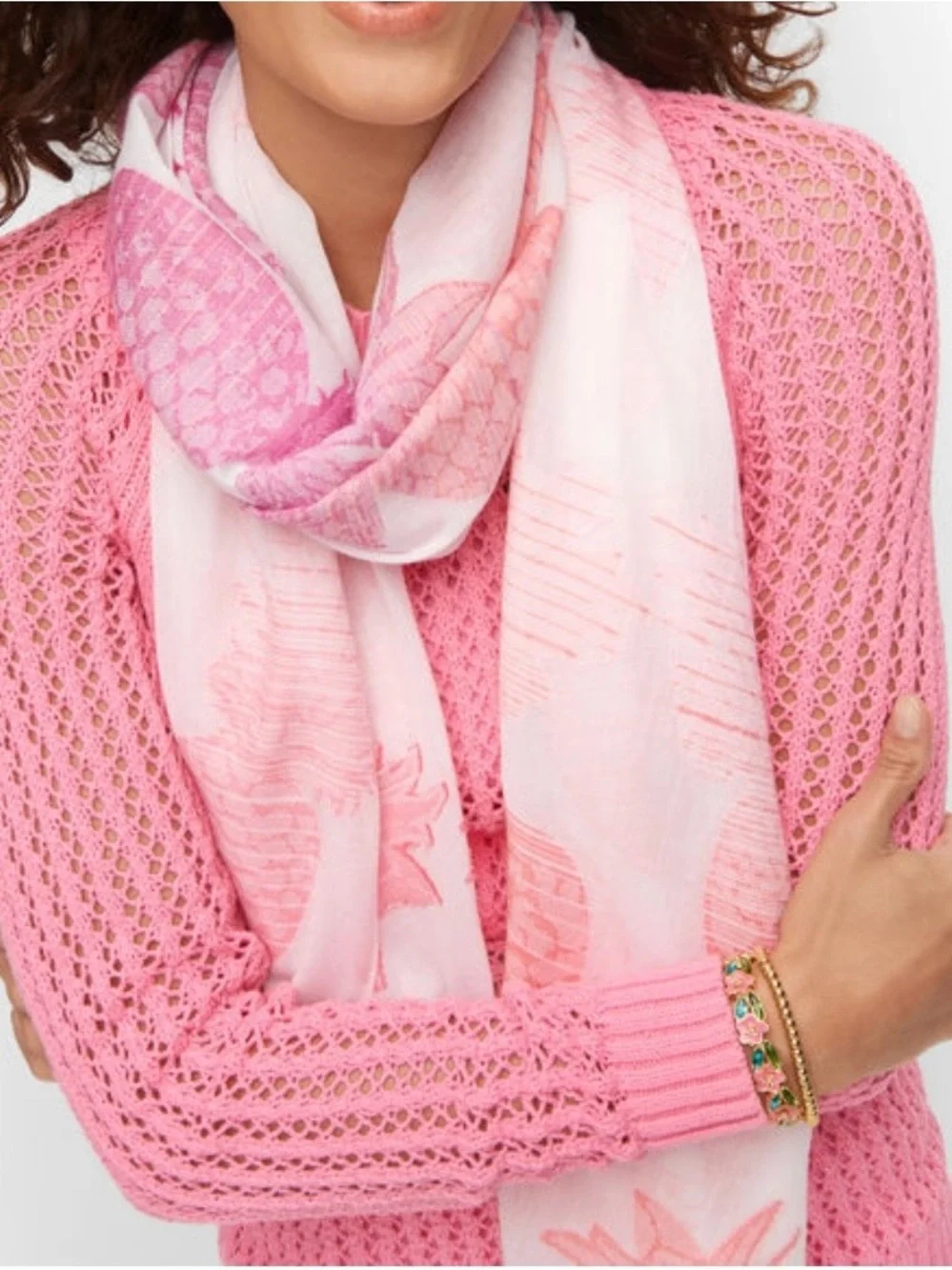 Talbots Pink Pineapple Patterned Scarf
